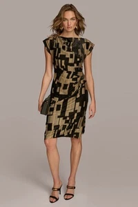 Donna Karan VELVET BURNOUT SHEATH DRESS black and gold Size 8 - Picture 1 of 10