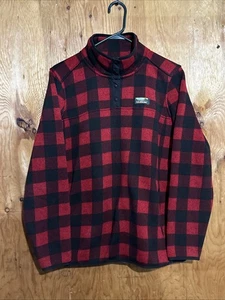 L.L.Bean Sweater Womens XL Red Black Buffalo Plaid Fleece Quarter Snap Pullover - Picture 1 of 10