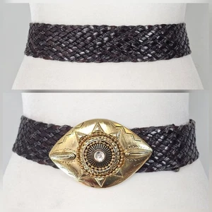 Vintage 32-38" M/L/XL Gold Evil Eye Antik Messing Geflochten Gewebt Leder Gürtel - Bild 1 von 18