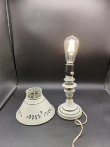 Vintage Underwiter’s Laboratories Inc. White & Blue Striped Painted Tin Lamp - Picture 1 of 2