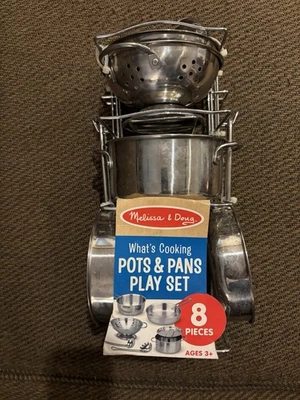 MELISSA & DOUG 8 PIEZAS. JUEGO DE OLLAS Y SARTENES DE ACERO INOXIDABLE PARA COCINA *NUEVO Foto 1 de 4