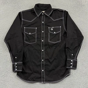 Western Welder Shirt Mens M Black Pearl Snap Canvas Button Long Sleeve Cowboy - Picture 1 of 10
