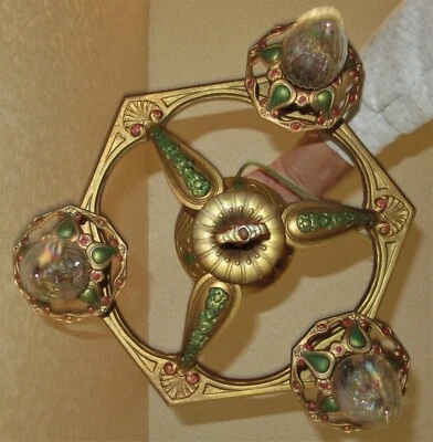 АНТИКВАРНАЯ МЕТАЛЛИЧЕСКАЯ ПОТОЛОЧНАЯ ПОЛУУТОПЛЕННАЯ ЛЮСТРА ЭПОХИ АРТ-ДЕКО 1930-е - Изображение 1 из 4