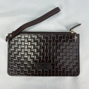 Dooney & Bourke Chocolate Brown Woven Flat Leather Wristlet Wallet - Picture 1 of 6