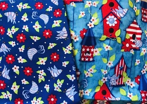 Patriotic Red White Blue Bird Houses Flags Birds Flowers Birdhouse BTHY Set Of 2 - Picture 1 of 3