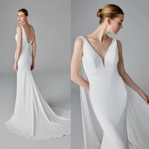 Brautkleid Hochzeitskleid Column V-Ausschnitt Chiffon Leckage Zurück 38 40 42 44 - Bild 1 von 12