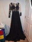 Hebos Evening Gown Formal Maxi Long Sleeve With Long Black Train Size S