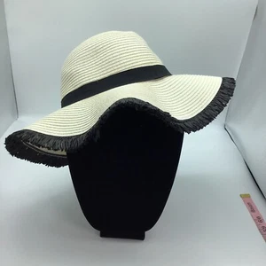 Floppy Straw White Wide Brim Sun Hat Women's One Size - Picture 1 of 2
