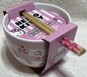 Cuenco de fideos de cerámica con palillos Hello Kitty de Sanrio 20 oz nuevo - Imagen 1 de 4