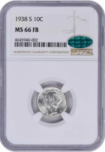 1938-S Mercury Silver Dime MS66FB NGC (CAC) - Picture 1 of 2