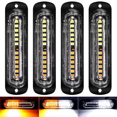 4x 12LED Amber White Emergency Flash Light 16 Strobe Model Warning Grill Dash - Image 1 of 4