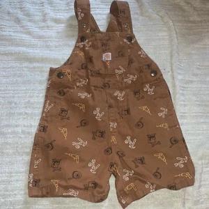 Carhartt Boy’s Brown Canvas Shortall Overalls Tools Print Farm Size 5 - Sample - Picture 1 of 4