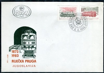1982 - Yugoslavia 1983 - Rijeka Railway Anniversary - Locomotives - FDC - Image 1 of 2