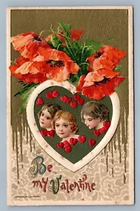 POSTAL ANTIGUA EN RELIEVE VALENTINE 1910 JOHN WINSCH NIÑOS CON CORAZONES - Imagen 1 de 2