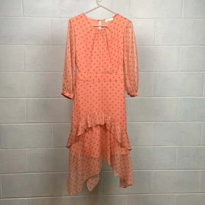 NUEVO SIN ETIQUETAS LENON Mujer Muestra Vestido - Mangas Abullonadas Cuello Redondo Corbata Cintura Patrón Corazón Foto 1 de 4