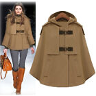 Womens Stand Collar Hoodie Cape Cloak Wool Blend Trench Outwear Warm Poncho Coat