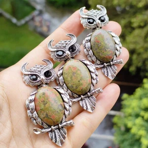 3pcs Natural Unakite Jasper Gems Owl Pendants Magic Reiki Healing Amulet - Picture 1 of 1