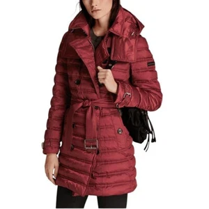 Women Burberry Coat Down Dark Crimson Puffer Hooded Size L - Picture 1 of 14