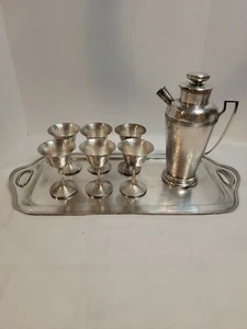 1920's E.G.W. & S Silver Cocktail Bar Set Pitcher, Tray and 6 Goblets Wine Set - Picture 1 of 19