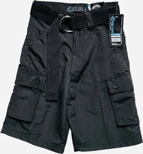 NWT Street Rules Authentic Streetwear Solid Black Cargo Shorts w/Belt, Boys 10 - Picture 1 of 4