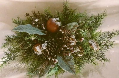 NUEVO CON ETIQUETAS 19"W Vacaciones Invierno Vela Anillo-Verde, Conos, Manzanas, Bayas (sin vela) Foto 1 de 4