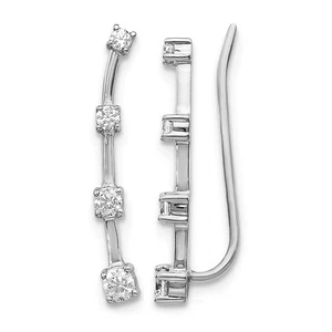 14k White Gold 1/3 Ct Round Cut Lab Grown Diamond VS/SI+ G+ Ear Climber 0.95gm - Picture 1 of 4