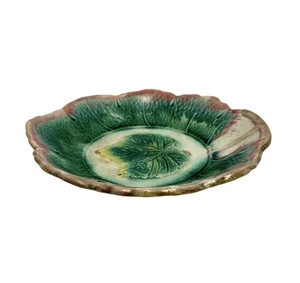 Antigua mayólica 1880’s Joseph Mayer hoja verde grande cuenco/plato poco profundo C-6 - Imagen 1 de 11