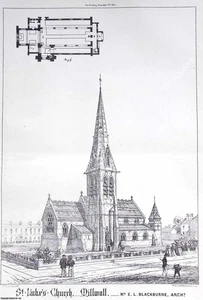 1868 : ST. LUKE'S CHURCH, MILLWALL. E. L. BLACKBURNE, ARCHITECT. AN ORIGINAL PAG - Picture 1 of 1