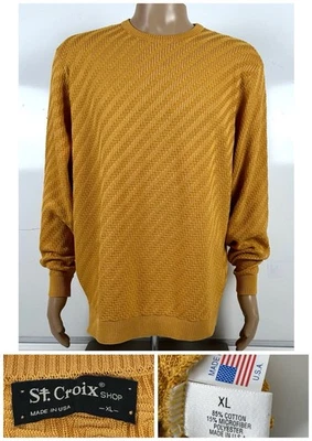 St. Croix Shop Crew Neck Sweater Yellow Orange Men's Size XL Made in USA - Image 1 of 4