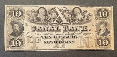 *BEAUTIFUL* $10 1800'S CANAL BANK NEW ORLEANS, LOUISIANA CHOICE UNCIRCULATED - Image 1 of 2