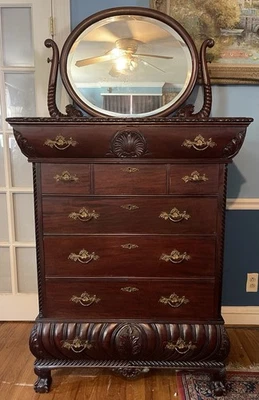 Very Unusual Carved Victorian Tall Chest With Mirror Possibly Horner Or Herter - Image 1 of 4