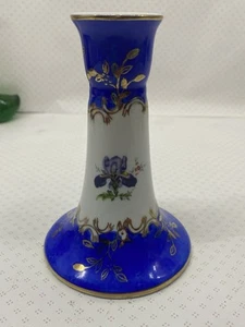 Vtg KPM Hatpin Stick 10 Hole Vase Holder Floral Blue w/ Gold Design Blue Flowers - Picture 1 of 14