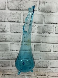 MCM LE Smith Glass Peacock Blue Smoothie 3 Toe Swung Vase 13" - Picture 1 of 8
