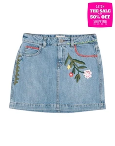 RRP€370 GUCCI Kids Denim Mini Skirt Size 8Y Faded Embroidered Flower & Dragonfly - Picture 1 of 4
