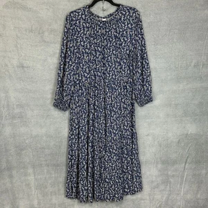 Old Navy Dress Women 1X Plus Blue Floral Long Sleeve Tiered Midi Cottage Peasant - Picture 1 of 11