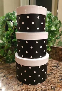 Set of 3 Polka Dot Round Gift Boxes with Lids Nesting Gift Boxes NEW - Picture 1 of 4