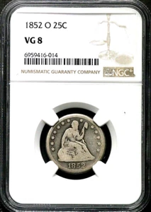 1852-O 25C Seated Liberty Silver Quarter - NGC VG 8 - New Orleans CC214 - Picture 1 of 4