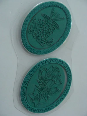 Estampillas de goma JUSTRITE - florales - 2 bordes y centros ovalados 3-1/4" Foto 1 de 4