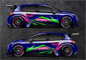 Car Side Wrap Abstract Stripes Color Sticker Racing Livery Graphics Decal - Picture 1 of 4