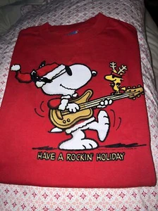 Vintage Peanuts Snoopy Have A Rockin Holiday Christmas Graphic T Shirt Size M - Picture 1 of 9