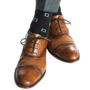 Dapper Classic halbhohe Socken schwarz grau eckig rote Punkte - Bild 1 von 2