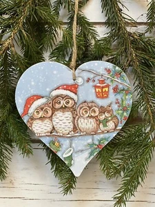 Christmas owls 15cm hanging heart Christmas tree ornament home decor - Picture 1 of 2
