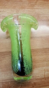 Vintage Teleflora Art Glass Vase Speckled Green Purple Flared Up Hand Blown - Picture 1 of 6