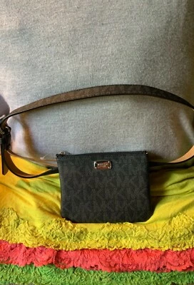 Michael Kors Jet Set Black & Gray Multi Coated Canvas SIG Zip Belt Bag FannyPack - Image 1 of 4