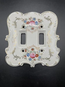 VTG Victorian Floral Double Light Switch Plate-porcelain 5.5x5.5 - Picture 1 of 6