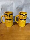 Set of 2 Vintage Coffee Mugs/Cups, Old Man/Funny Face, Mustache Mug