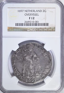 1697 Netherlands Overyssel Province ~ 2 Gulden KM# 62 ~ Original NGC Fine F12! - Picture 1 of 4