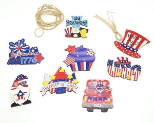 4th Of July Wooden Ornaments / Tags Patriotic USA - Imagen 1 de 5