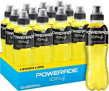 12x Powerade ION4 Lemon Lime Sports Drink Multipack Sipper Cap Bottles 600mL