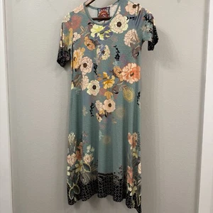 Johnny Was Millay Swing Dress XS Floral Green Bamboo Stretch Short Sleeve Jersey - Picture 1 of 8